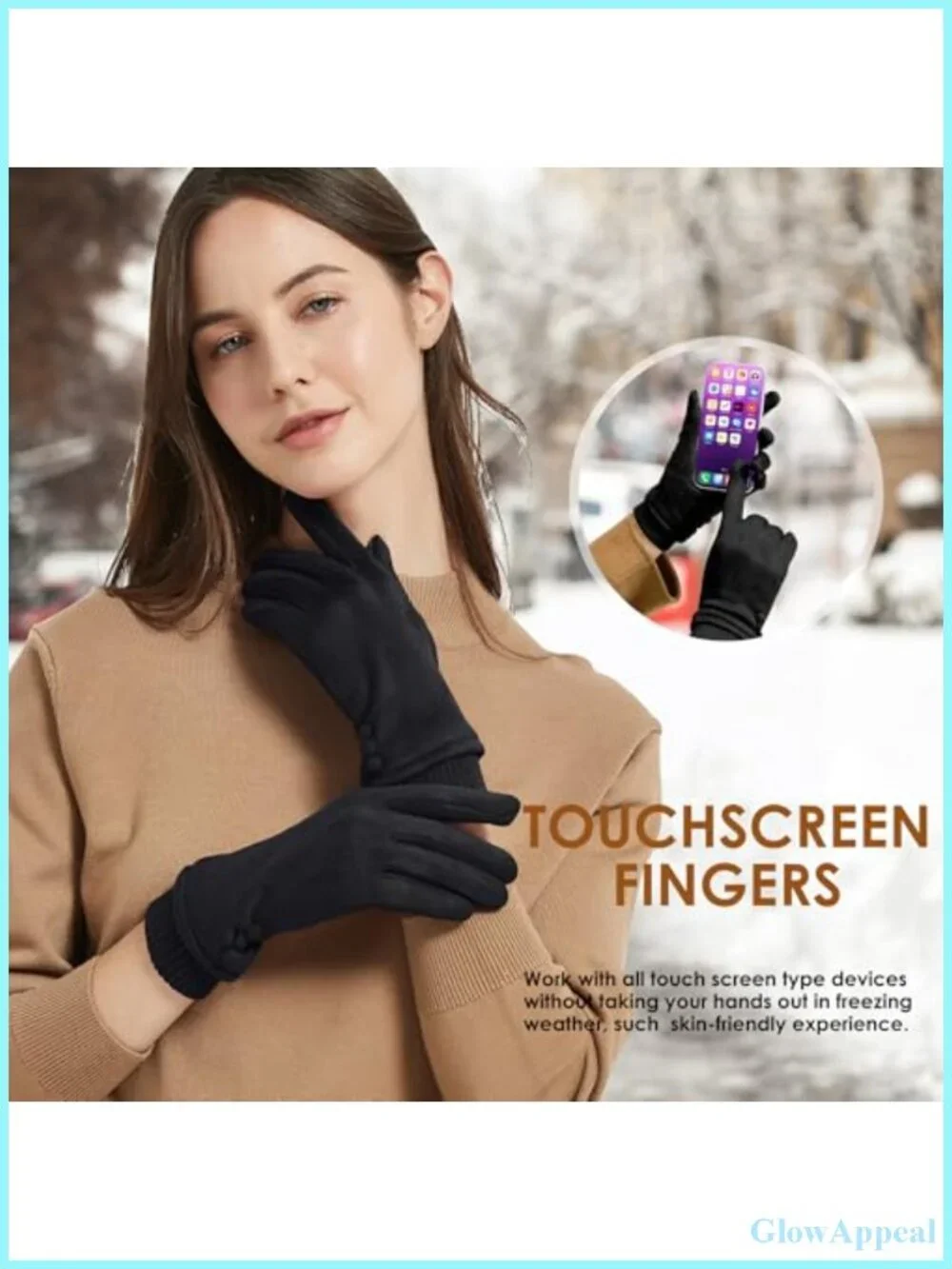 Women's Suede Gloves for Cold Weather, Fleece Lined Touchscreen Winter